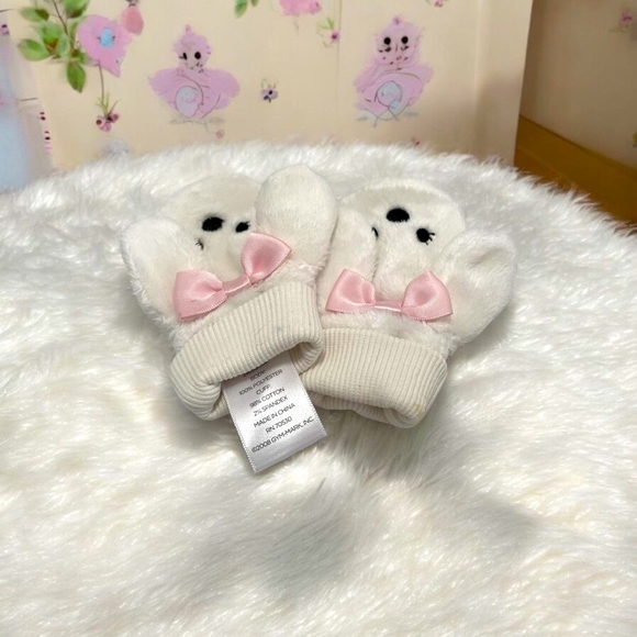 Winter White Pink Plush Mittens Baby Girl Mittens Funny Rabbit Design Mittens - Picture 1 of 7
